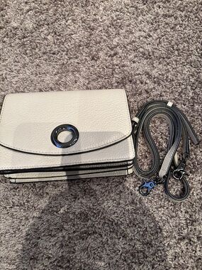 Botkier Light Gray Pebbled Leather Crossbody with Gunmetal Ring